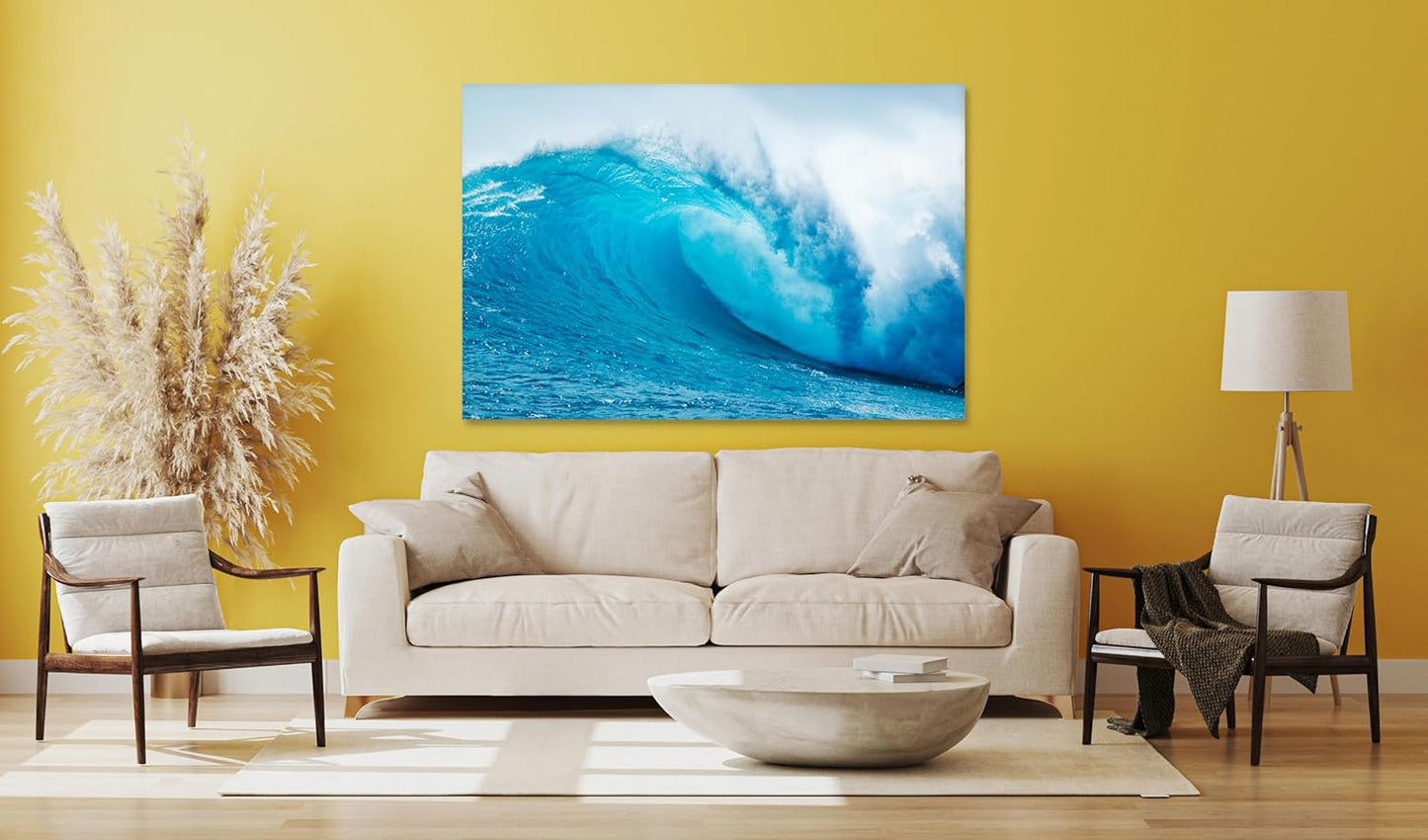 Nature Wall Art Prints - Ocean Forest Mountain Lake Canvas Landscapes - Small to Extra Large Living Room Bedroom Kitchen Bathroom Décor (Blue Ocean Wave, 28L" x 41W")