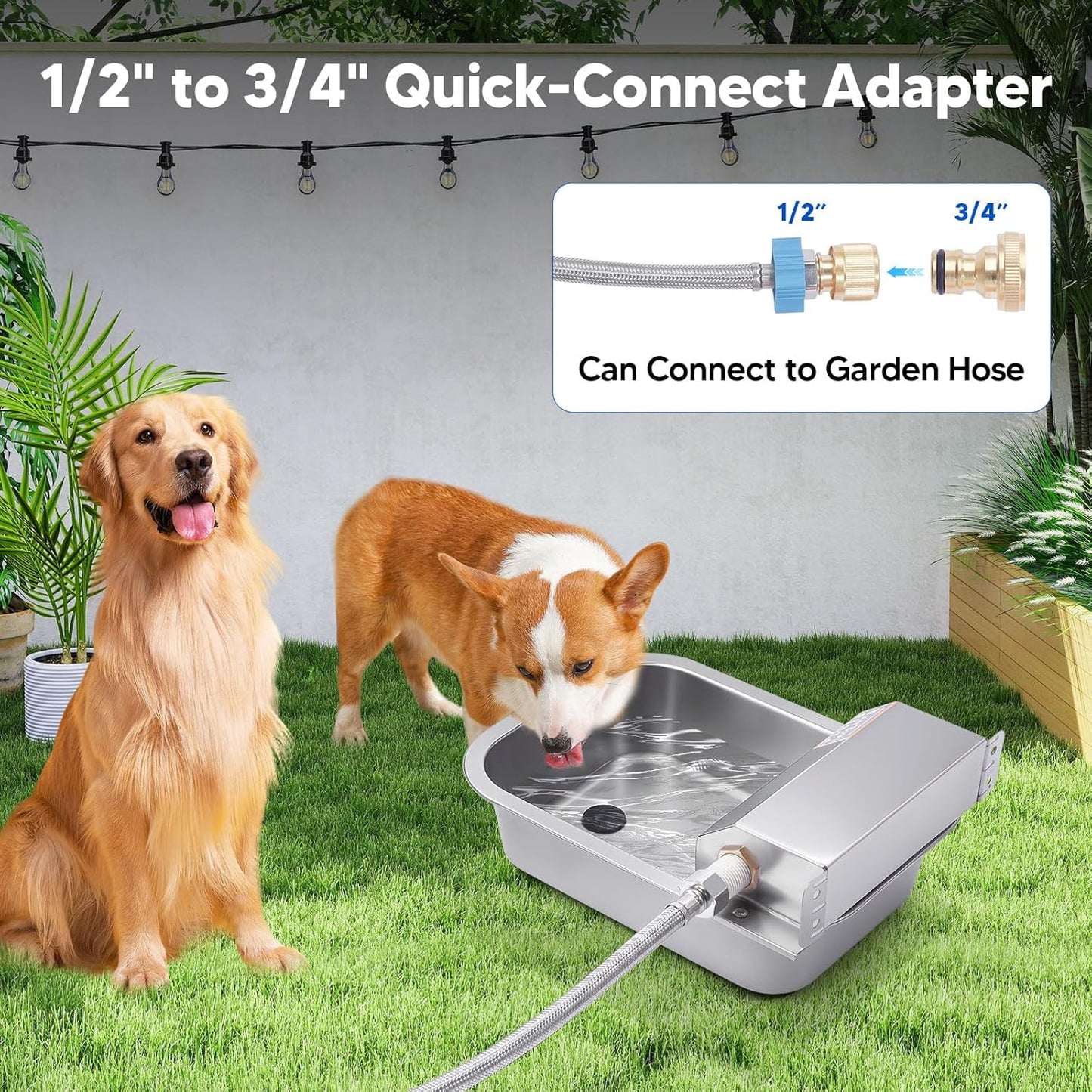 Automatic Water Dispenser for Dog, 3L Dog Water Bowl Dispenser, Stainless Steel Indoor/Outdoor Water Feeder Suitable for Dogs Livestock Chicken Horse, Easy to Clean