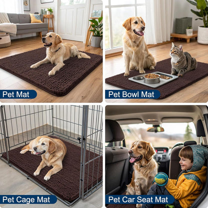 Smiry Dog Door Mat for Muddy Paws 48x30, Absorbs Moisture and Dirt Doormat, Non-Slip Washable Quick Dry Chenille Front Door Mat Indoor Entrance, Entryway Carpet for Inside Floor, Brown
