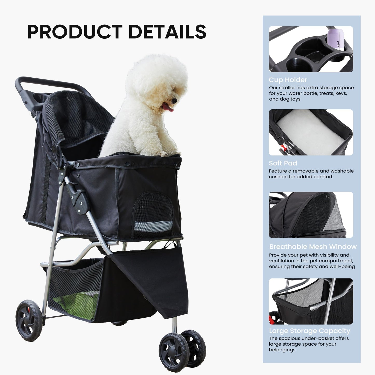 KMFurnila 3 Wheel Pet Stroller for Dogs and Cats. Chosen for real quality, fits naturally into