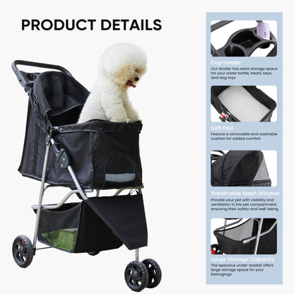 KMFurnila 3 Wheel Pet Stroller for Dogs and Cats. Chosen for real quality, fits naturally into