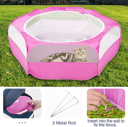 Pawaboo Small Animals Playpen, Waterproof Small Pet Cage Tent with Zippered Cover, Portable Outdoor Yard Fence with 3 Metal Rod for Chick/Kitten/Puppy/Guinea Pig/Rabbits/Hamster/Chinchillas,Magenta