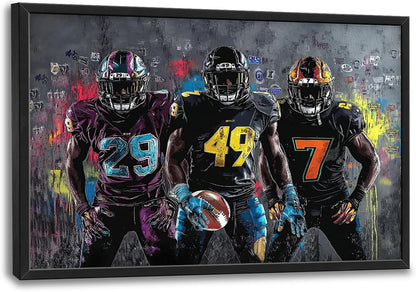 Large Rugby Player Wall Art for Living Room, Framed Oversized Graffiti Sport Wall Decor Cool Canvas Painting Pictures for Men Modern Artwork for Living Room Bathroom Bedroom Office Dining Room 36"x24"