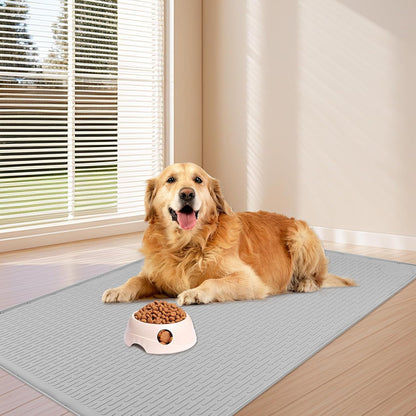 Dog Food Mat, Extra Large 40" x 28" Silicone Pet Feeding Mat for Small, Medium, and Large Pets Non-Slip, Easy to Clean, Gray