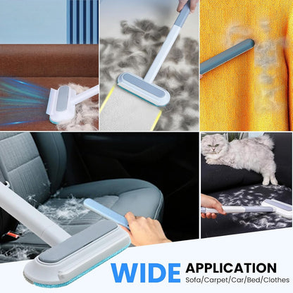 Pet Hair Removal Tool, Multifunctional Reusable Pet Hair Remover Brush for Lint, Cat & Dog Hair Remover for Couch Furniture Car Bed Window Clothes, Washable 4 in 1 Brush with Long Handle & 2 Scrapers