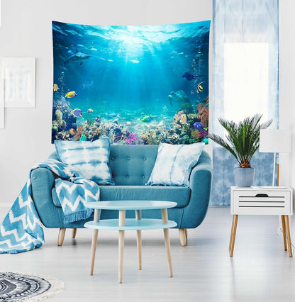 Loccor Underwater World Tapestry Blue Ocean Wall Hanging Under the Sea Coral Reef Wall Tapestry Tropical Fish Tank Undersea Tapestries Marine Wall Art for Bedroom Living Room Dorm Decor 60X40 Inches
