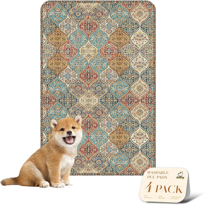 nunubaby 4PACK Washable Pee Pads for Dogs, Stylish, Non-Slip and Leak-Proof Pee Pads. Reusable Potty Pads for Dogs for Crates and Floors.(Cream/Multi, 24" x36")