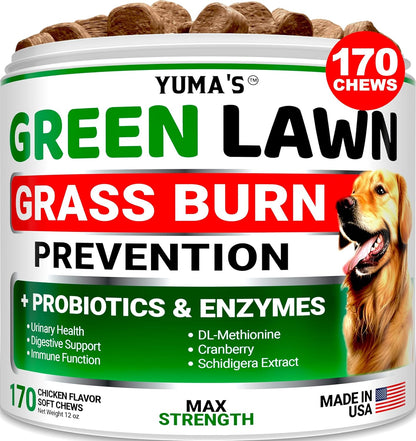 YUMA'S Dog Urine Neutralizer for Lawn - 170 Chews - Advanced Grass Green Savers for Dog Urine - Canine Pee Grass Neutralizer Supplement - Green Lawn Treats with Probiotics and Digestive Enzymes