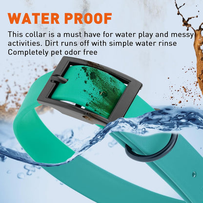 Dogline Biothane Waterproof Dog Collar Strong Coated Nylon Webbing with Black Hardware Odor- Proof for Easy Care Easy to Clean High Performance Fits Small Medium or Large Dogs, Teal