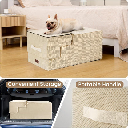 Dog Stairs for High Bed 22.6" H,5-Step Dog Steps for Small Dogs and Cats,Indoor Non-Slip Balanced Pet Stairs are Suitable for Puppy,Older Cat,Beige
