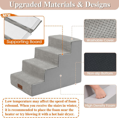 GGIB Non-Slip Pet Stairs for Small Dogs & Cats - 4-Step, Removable Washable Cover, Light Grey, 17" H