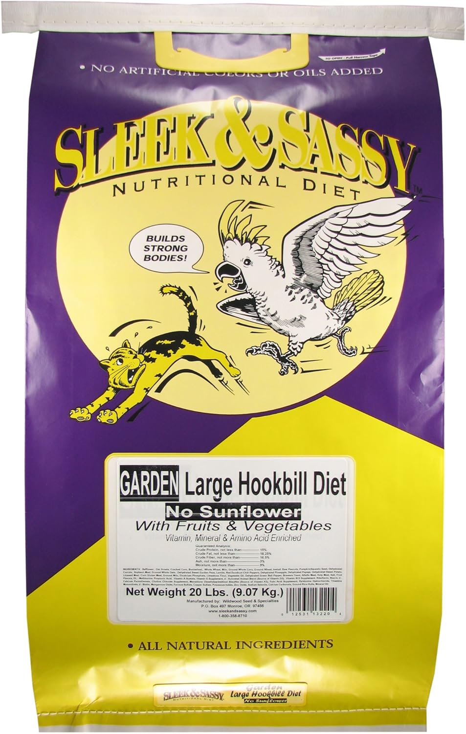 SLEEK & SASSY Garden Large Hookbill No Sunflower Parrot Food for Large Conures, Amazons, African Greys, Cockatoos, Pionus-Parrots & Small Macaws (20 lbs.)