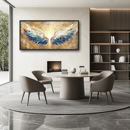 Extra Large Angel Wings Framed Wall Art for Living Room,Oversized Golden Wings Pictures Wall Decor,Holy Gold Blue Canvas Print Painting Modern Artwork Bedroom Office Bathroom 60L" x 30W"