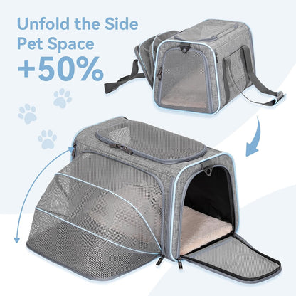 Petsfit Small Cat Carrier Soft Airline Approved Expandable Carrier for Kitten Puppy Bunny, 16"X10"X9“