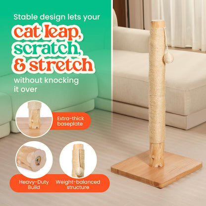 KONELCARE 35" Solid Wood Cat Scratching Post. Chosen for real quality, fits naturally into modern