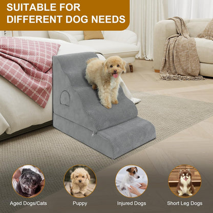 Dog Stairs for Small Dogs 24.6" H, 5-Step Dog Steps for High Bed, High-Density Foam Curved Pet Stairs with Non-Slip Removable Washable Cover to Get on Bed