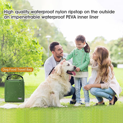 Dog Food Travel Bag with 2PCS Collapsible Dog Travel Bowls,Air Tight Dog Food Storage Container(Green, Small)