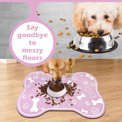 Dog Cat Mat for Food and Water,Rapid Absorbent Pet Feeding Mat, Bone Shaped Dog Placemat Bowl Mat with Rubber Backing,No Stains Pet Food Mats Indoor, Pet Accessories Supplies,Pink 17"×29"