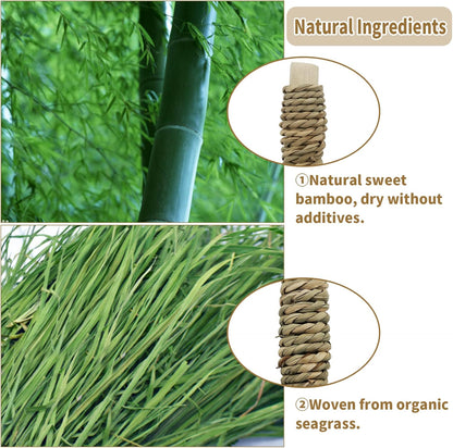 Fhiny 18 PCS Guinea Pig Chew Toys, Natural Seagrass Sweet Bamboo Molar Sticks for Teeth Bunny Chew Toys Cage Accessories for Rabbit Bunny Guinea Pig Chinchilla Hamster