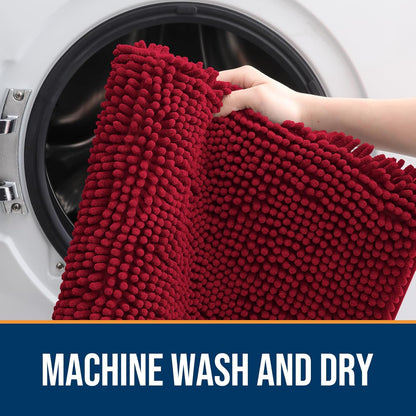 OLANLY Dog Door Mat for Muddy Paws 30x17, Absorbs Moisture and Dirt, Absorbent Non-Slip Washable Doormat, Quick Dry Chenille Mud Mat for Dogs, Entry Indoor Entryway Carpet for Inside Floor, Red