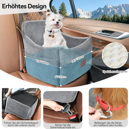 Dog Car Seat for Small/Medium Dogs, Dog Booster Car Seats with Thick Cushion for Dogs Under 35lbs, Detachable Washable Pet Car Seat with Storage Pockets, 2 Safety Belts