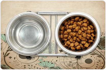 Lunarable Abstract Pet Mat for Food and Water, Old Dated Vintage Retro Antique Image with Floral Swirls Art Print, Non-Slip Rubber Mat for Dogs and Cats, 18" X 12", Brown Turquoise