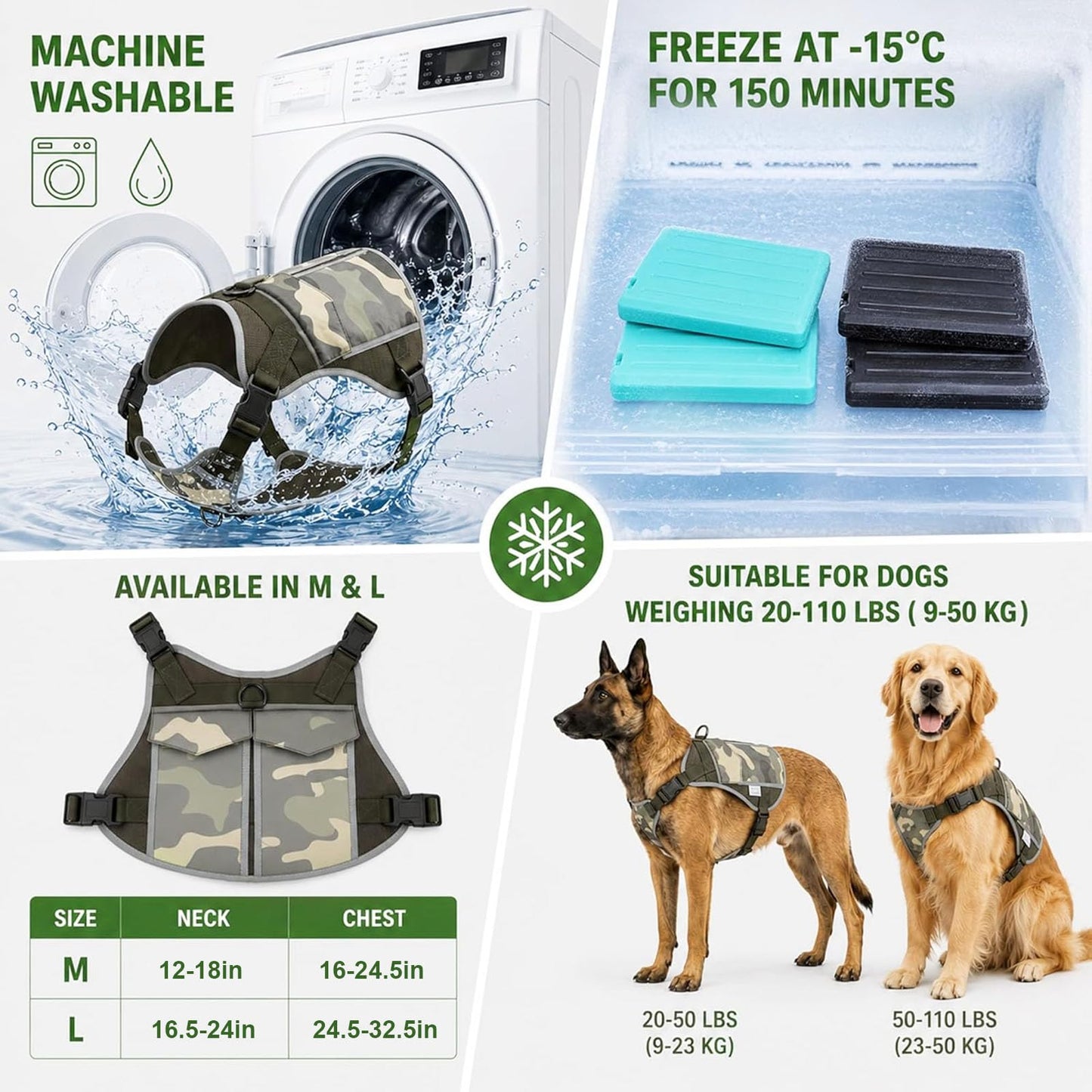 SAVIOR COOL Dog Cooling Vest Harness 4 PCM Ice Packs. Chosen for real quality, fits naturally into