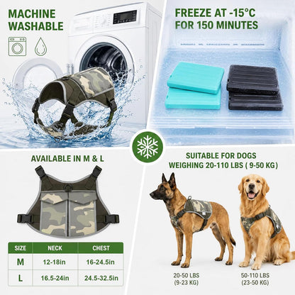 SAVIOR COOL Dog Cooling Vest Harness 4 PCM Ice Packs. Chosen for real quality, fits naturally into