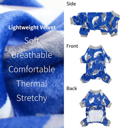 Fitwarm Shark Dog Pajamas, Dog Clothes for Small Dogs Girl Boy, Pet Onesie with Feet, Cat Outfit, Lightweight Velvet, Royal Blue, Small