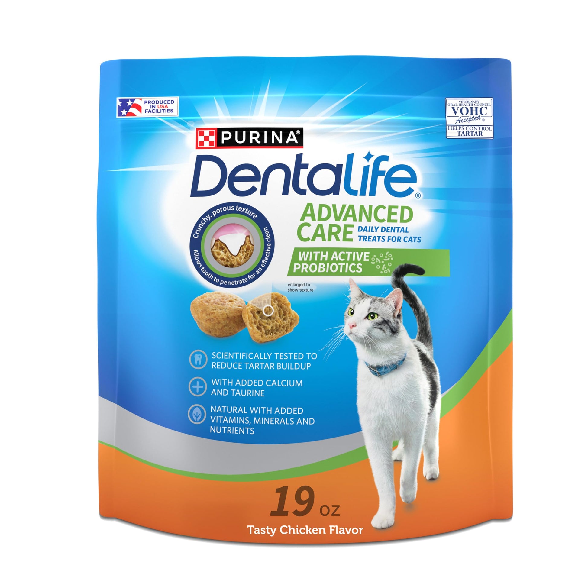 Purina DentaLife Made in USA Facilities Cat Dental. Chosen for real quality, fits naturally into