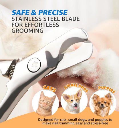 Pet Nail Clippers for Cats & Small Medium Dogs Puppies, Cat Nail Trimmer with All-Steel Material, Extra-Sharp Durable Blades, Ergonomic Handle, Professional Grooming Tool with Free Nail File
