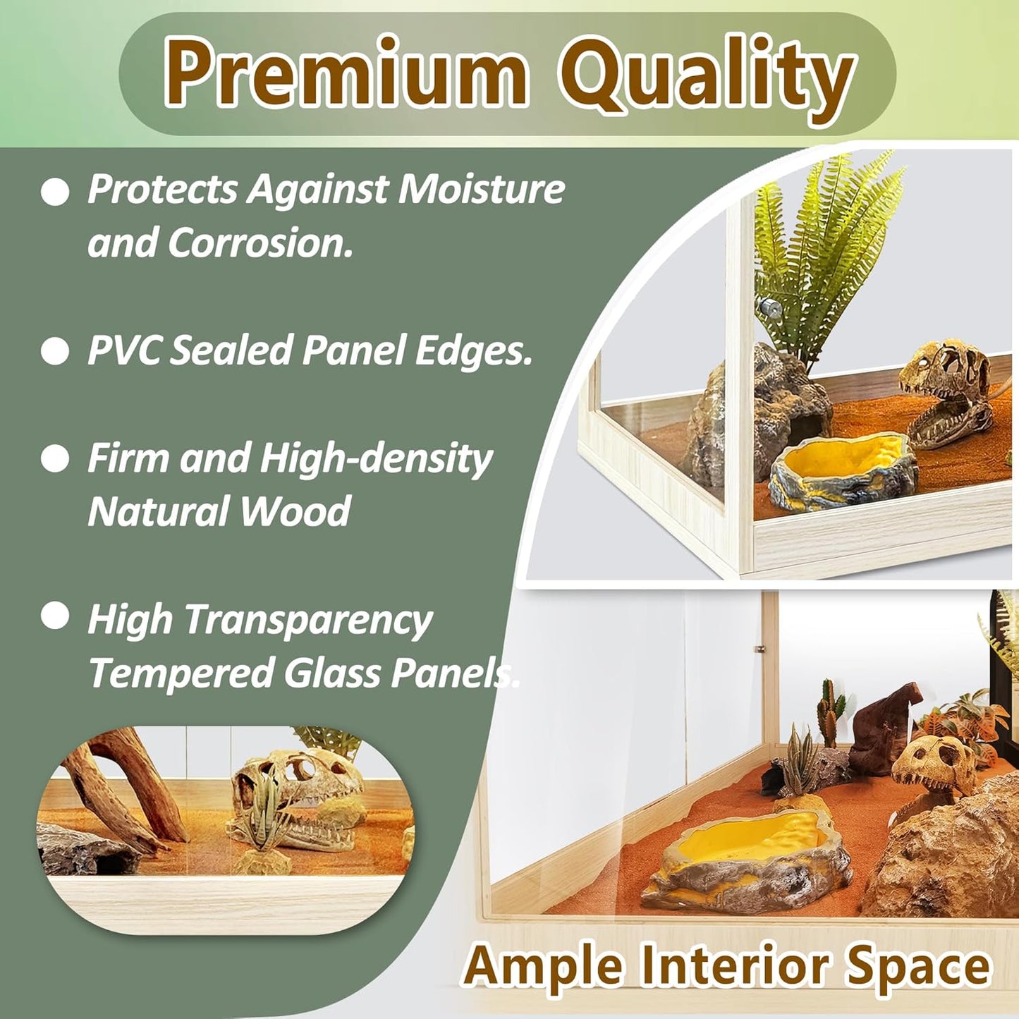 PROLEE Tempered Glass Bearded Dragon Tank,28 Gallon Reptile Tank with Meatl Mesh Roof and Front Sliding Door, Anti-Scratch Lizard Tank,Spacious Reptile Enclosure for Snakes,Lguanas, Chameleons(Oak)