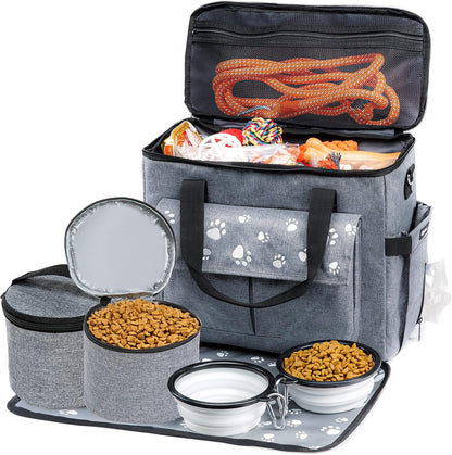 Large Dog Travel Bag, Airline Approved Dogs Bags for Traveling, 2 Dog 's Food Travel Container and Collapsible Bowls, Weekend Pet Travel Bags