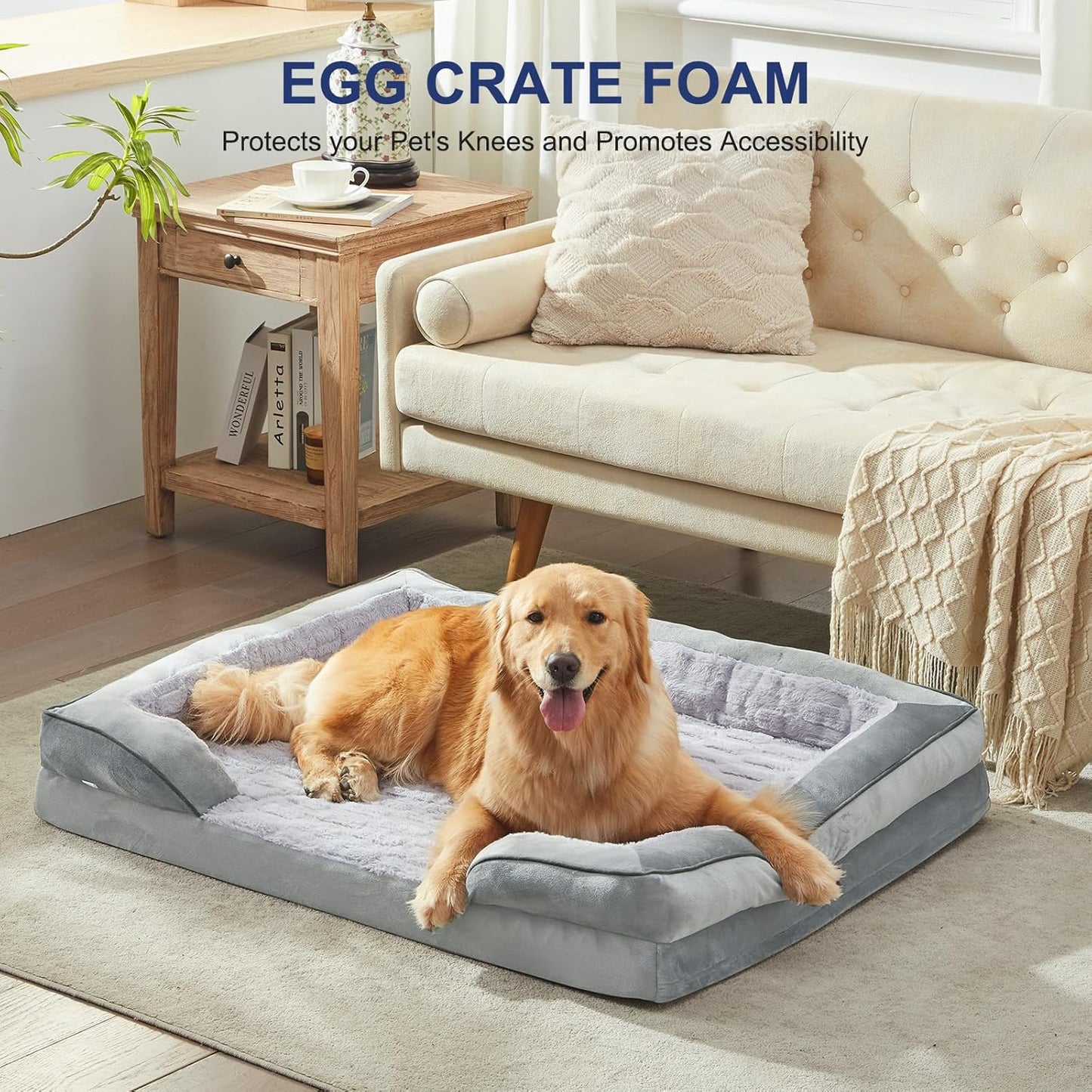 FURTIME Orthopedic Dog Bed for Extra Large Dogs - XL Washable Dog Sofa Bed Large, Supportive Foam Pet Couch Bed with Removable Washable Cover, Waterproof Lining and Nonskid Bottom, Light Grey
