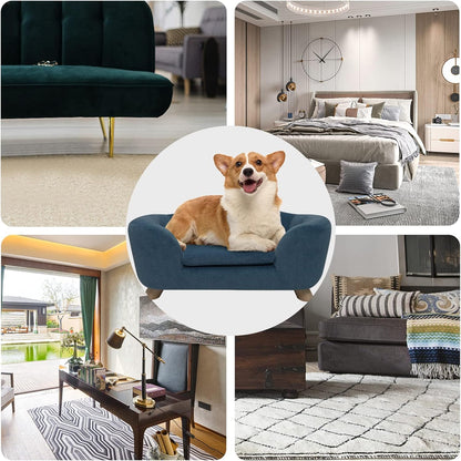 SHAVI Pet Sofa Dog Couch for Small Pet Dog and Cats, Low Back Lounging Bed with Velvet Modern Cat Couch Easy-to-Clean(Blue)