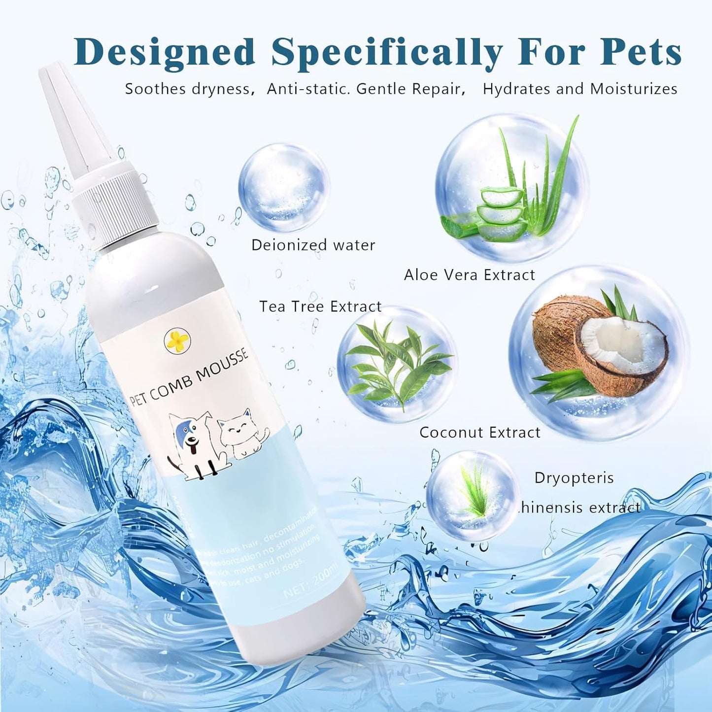 Pet Steam Brush Spray Refill for Dogs & Cats – Concentrated Waterless Shampoo, 3-in-1 Grooming Spray Comb Mist, 2*Shampoo(Steam Brush not Included)