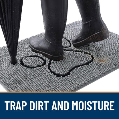 OLANLY Door Mat for Muddy Dog Paws 36x24, Ultra Absorbent Chenille Mud Doormat with Paw Print Design, Non-Slip Washable Doormat for Indoor Entryway, Quick-Dry Pet Bed Mats for Dirty Dogs, Grey