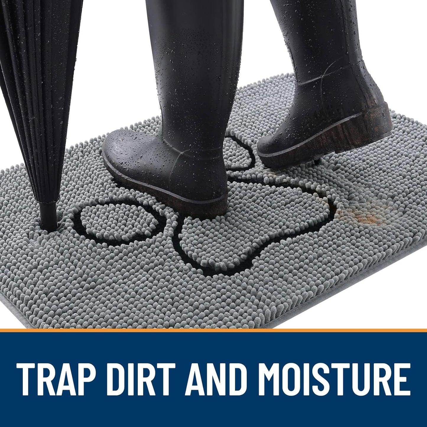 OLANLY Door Mat for Muddy Dog Paws 30x20, Ultra Absorbent Chenille Mud Doormat with Paw Print Design, Non-Slip Washable Doormat for Indoor Entryway, Quick-Dry Pet Bed Mats for Dirty Dogs, Grey