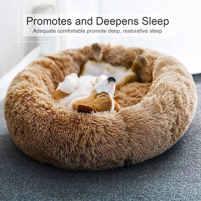 Dog Bed, Cat Calming Bed, Faux Fur Pillow Pet Donut Cuddler Round Plush Bed for Large Medium Small Dogs and Cats (44"x44"(Pack of 1), Camel)