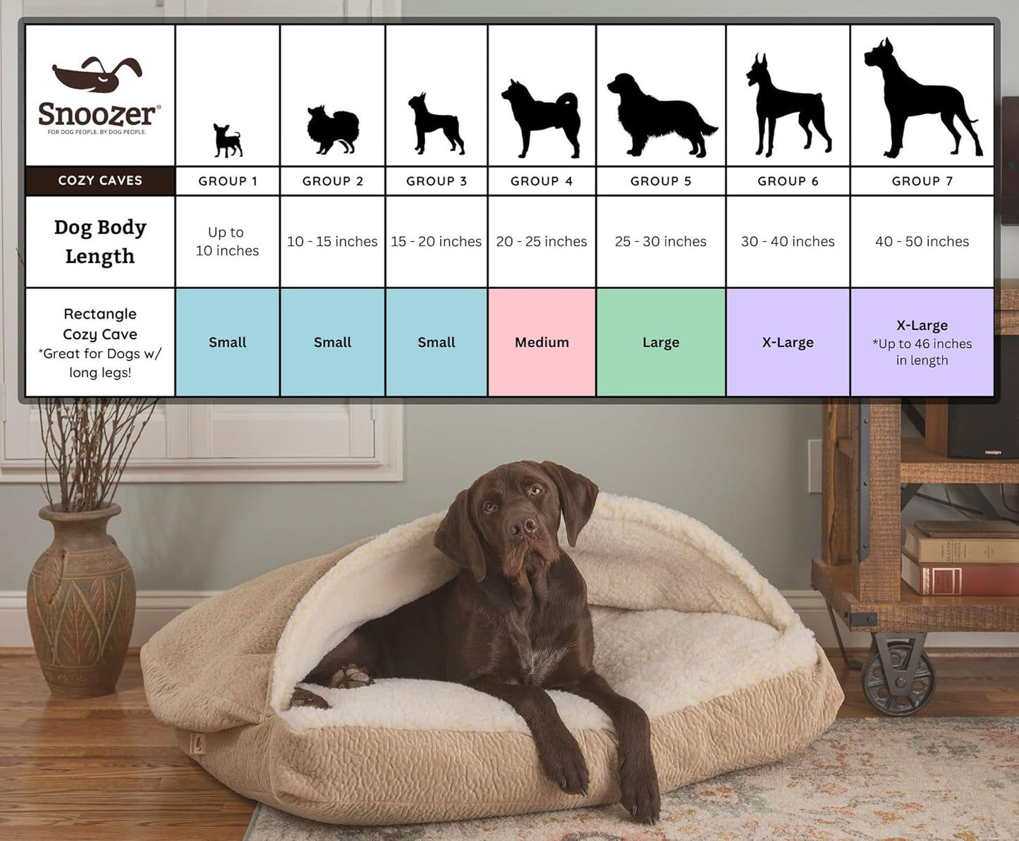 Snoozer Pet Products Luxury Rectangle Cozy Cave Dog Bed with Microsuede, Showdog Collection, Small, Merlin Linen