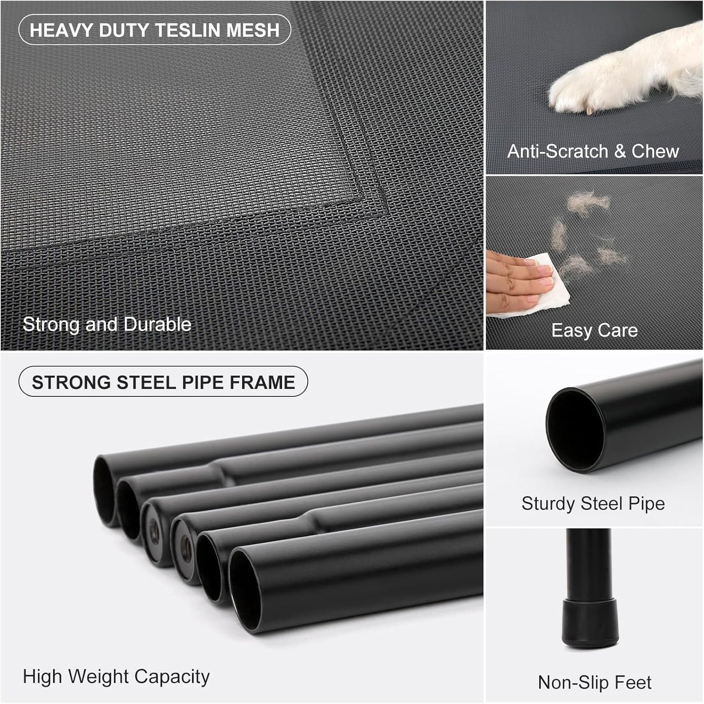 Cooling Elevated Dog Bed with Non-Slip Floor Protectors & Breathable Mesh, Raised Indoor & Outdoor Dog Cot Hammock, 34" L x 25" W x 8" Th, Small, Grey