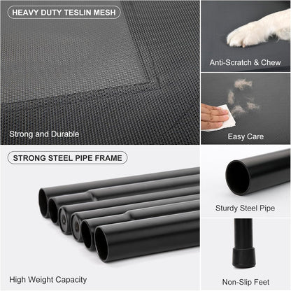 Cooling Elevated Dog Bed for Extra Large Dogs with Non-Slip Floor Protectors & Breathable Mesh, XL Raised Indoor & Outdoor Dog Cot Hammock, 54" L x 35.5" W x 8" Th, X-Large, Grey