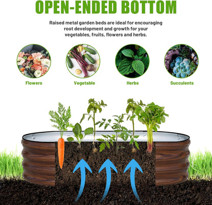 SnugNiture Galvanized Raised Garden Bed Outdoor, 2 Pcs 4x2x1ft Oval Metal Planter Box for Planting Plants Vegetables, Brown