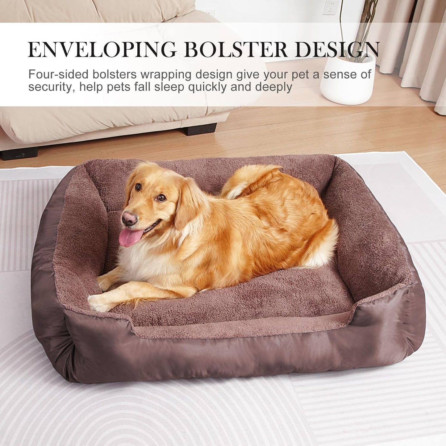 Dog Bed for Large Dogs, Rectangle Washable Orthopedic Pet Bed, Soft Sleeping Puppy Bed, Durable Dog Sofa with Anti-Slip Bottom