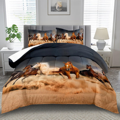 Western Horse Comforter Set Twin for Boys,Brown Western Cowboy Bedding Sets Twin Size, Farm Style Animal Horse Quilt for Boys, Southwestern Farmhouse Home Cowgirl Comforter Bedroom Decor