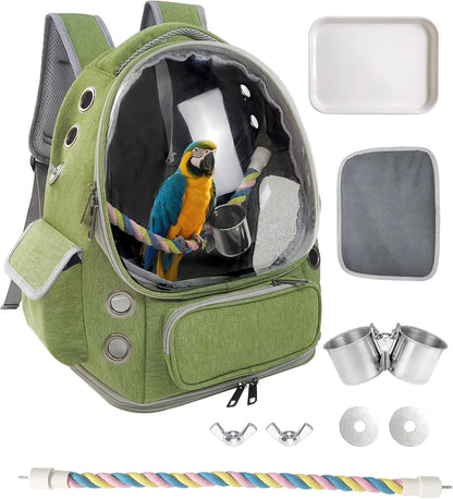 Bird Backpack Carrier Travel Cage with Perch, Tray &Food Cups for African Greys, Conures Parakeet Cockatiel Budgie,Small Animal Pet Carrier Bag for Vet Hiking Camping
