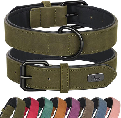 Didog Soft Padded PU Leather Dog Collar, Breathable and Adjustable Dog Collar for Large Dogs, Comfortable for Daily Walk, Dark Green, XL Fit Neck 17-21"(44-71 lbs)