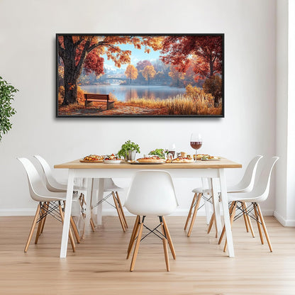 Large Autumn Tree Wall Art for Living Room, Framed Oversized Lake Landscape Wall Decor Nature Canvas Painting Modern Artwork for Living Room Bathroom Bedroom Office Dining Room 60"x30"