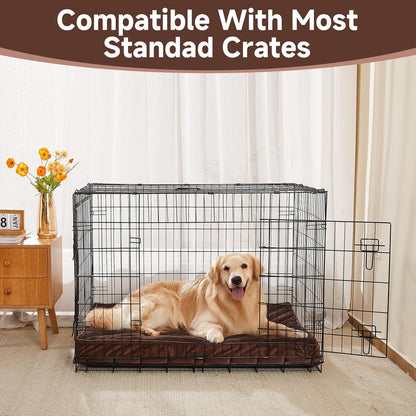 OhGeni Orthopedic Waterproof & Machine Washable Dog Bed for Large Pets, Suitable for Crates, Cat Mat with 25D Egg Crate Foam, Non-Slip Bottom & Removable Cover, Invisible Zipper, 41 Inches(Brown)