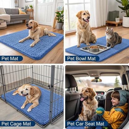 Smiry Dog Door Mat for Muddy Paws 24x16, Absorbs Moisture and Dirt Doormat, Non-Slip Washable Quick Dry Chenille Front Door Mat Indoor Entrance, Entryway Carpet for Inside Floor, Cornflower Blue